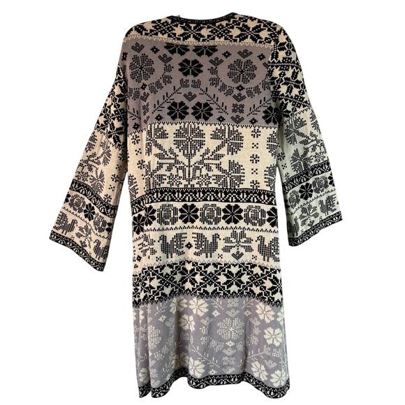 Gudrun Sjoden Cardigan Sweater Jacket Sz Small Black Cream Nordic Pattern Cotton - Picture 5 of 8